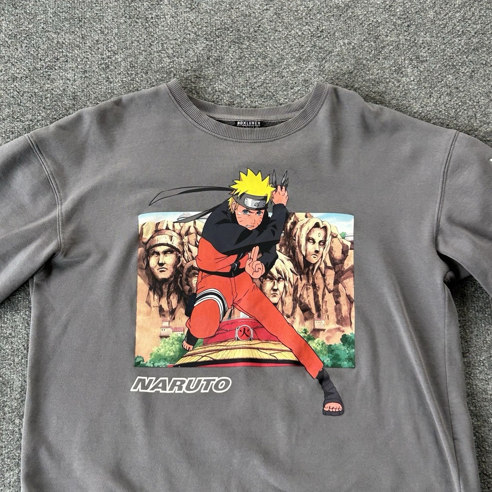 Naruto Sweatshirt Mens‎ Large Grey Crew Neck Anime Graphic Box Lunch